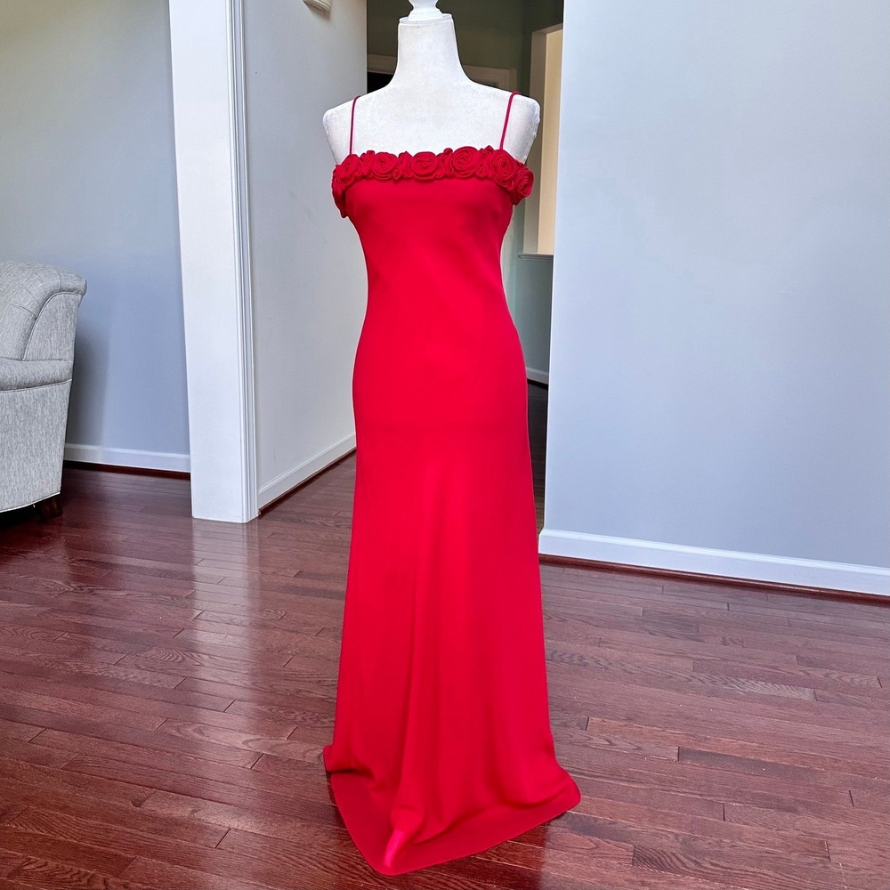 Made in USA Dollar Vintage Red 3D Floral Gown Dress Simple Feminine